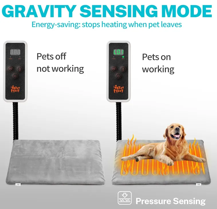 Pressure Activated Pet Heating Pad, Adjustable Temperature and Timer, 47x28in, Smart Thermostat, Waterproof Dog Cat Whelping Supplies Heated Mat