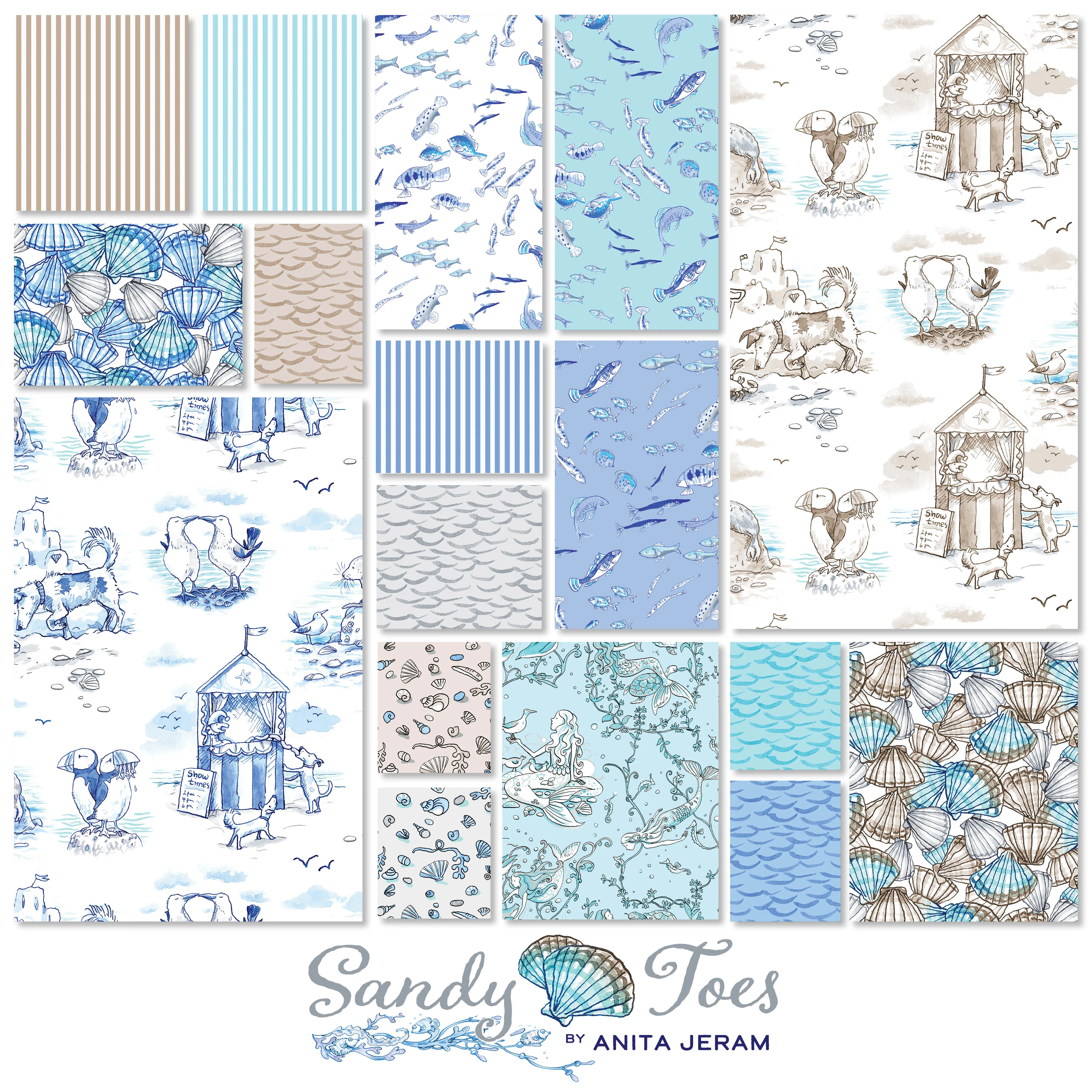 Sandy Toes - 2.5" Precut Strips by Anita Jeram for Clothworks (40pcs)