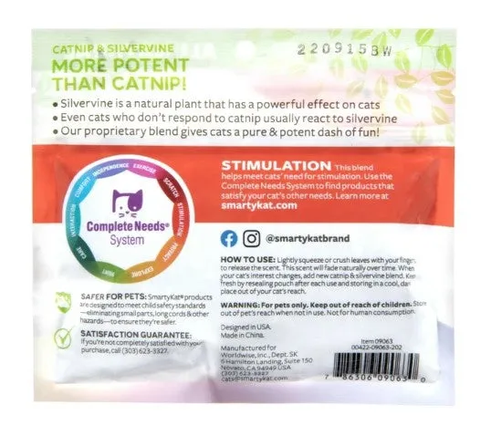 SmartyKat Catnip with Silvervine, Pure & Potent Blend for Cats, Resealable Pouch, 0.5 oz