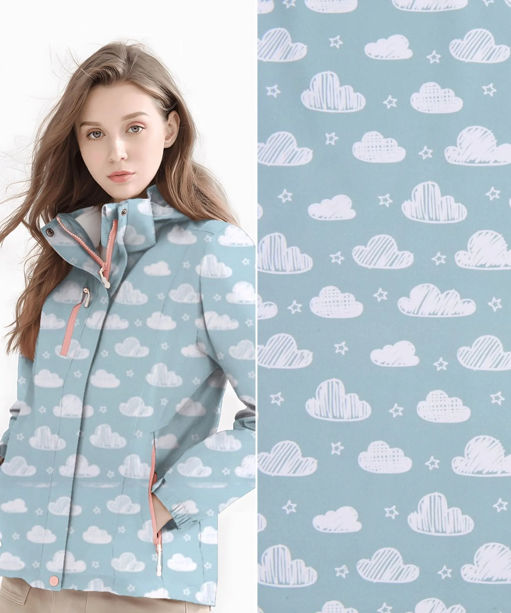 Softshell Digital Clouds Print Fabric