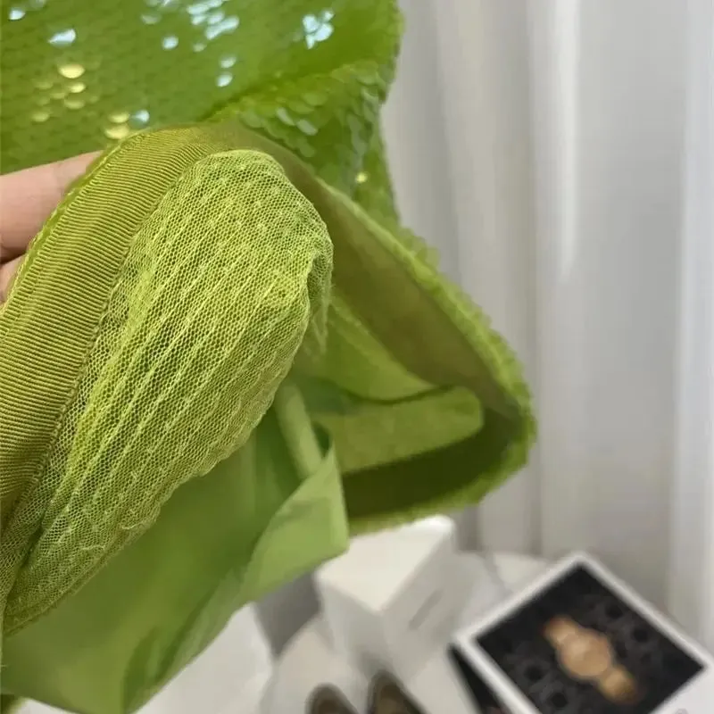 TAVIMART  -  Summer Green Sequined Mini Skirt Women Fashion Versatile Zipper A-line Mesh Skirt Female Luxury Party Skirts Z244