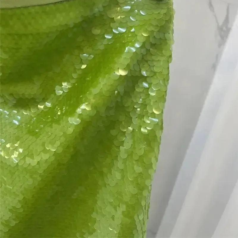 TAVIMART  -  Summer Green Sequined Mini Skirt Women Fashion Versatile Zipper A-line Mesh Skirt Female Luxury Party Skirts Z244