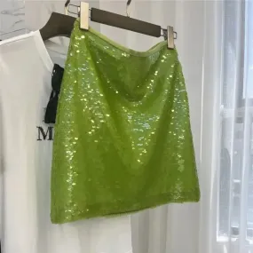 TAVIMART  -  Summer Green Sequined Mini Skirt Women Fashion Versatile Zipper A-line Mesh Skirt Female Luxury Party Skirts Z244