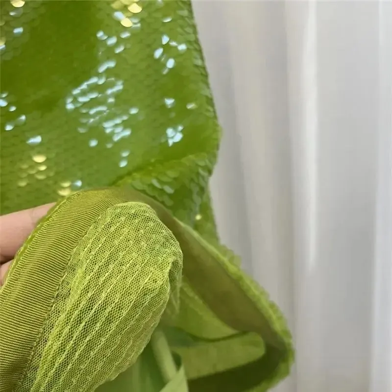 TAVIMART  -  Summer Green Sequined Mini Skirt Women Fashion Versatile Zipper A-line Mesh Skirt Female Luxury Party Skirts Z244