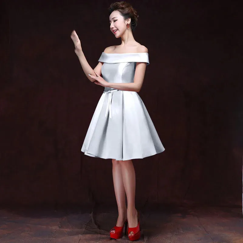 Uniwim Elegant Satin Bridesmaid Dresses for Women 2024 Summer Sexy Boat Neck Prom Cocktail Evening Party Mini Dress Slim Formal vestido