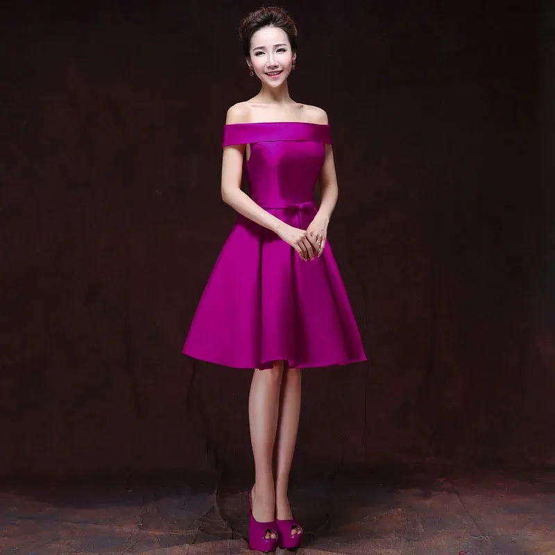 Uniwim Elegant Satin Bridesmaid Dresses for Women 2024 Summer Sexy Boat Neck Prom Cocktail Evening Party Mini Dress Slim Formal vestido