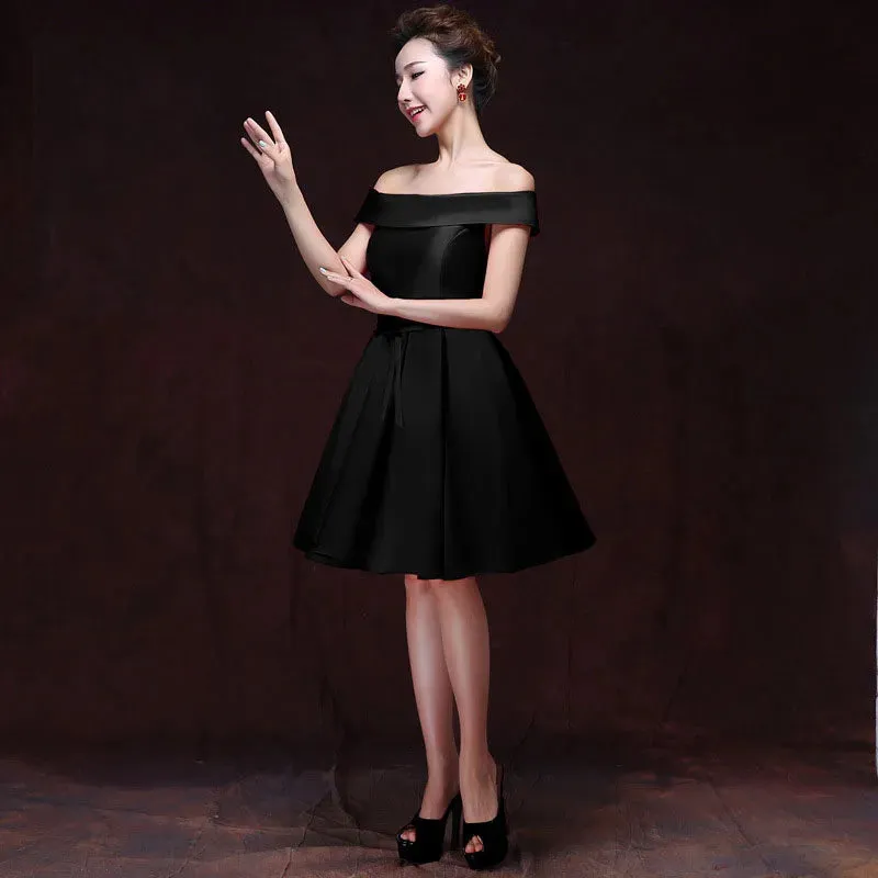 Uniwim Elegant Satin Bridesmaid Dresses for Women 2024 Summer Sexy Boat Neck Prom Cocktail Evening Party Mini Dress Slim Formal vestido