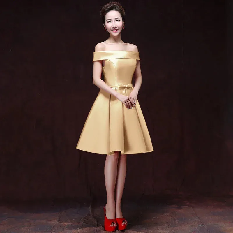 Uniwim Elegant Satin Bridesmaid Dresses for Women 2024 Summer Sexy Boat Neck Prom Cocktail Evening Party Mini Dress Slim Formal vestido
