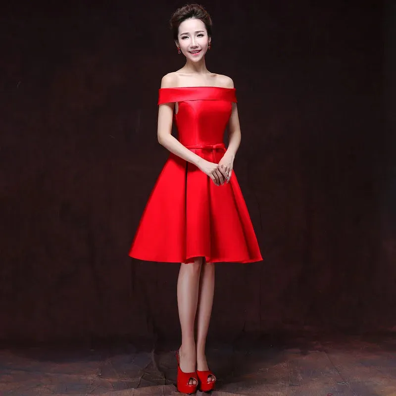 Uniwim Elegant Satin Bridesmaid Dresses for Women 2024 Summer Sexy Boat Neck Prom Cocktail Evening Party Mini Dress Slim Formal vestido