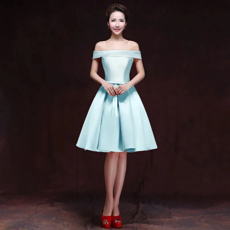Uniwim Elegant Satin Bridesmaid Dresses for Women 2024 Summer Sexy Boat Neck Prom Cocktail Evening Party Mini Dress Slim Formal vestido