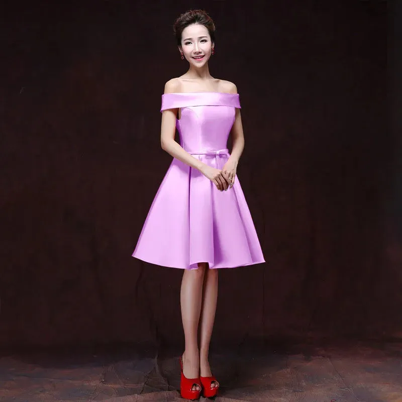 Uniwim Elegant Satin Bridesmaid Dresses for Women 2024 Summer Sexy Boat Neck Prom Cocktail Evening Party Mini Dress Slim Formal vestido