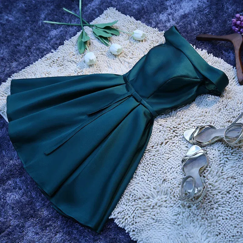 Uniwim Elegant Satin Bridesmaid Dresses for Women 2024 Summer Sexy Boat Neck Prom Cocktail Evening Party Mini Dress Slim Formal vestido
