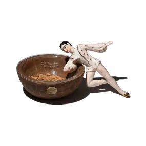 Vintage Wooden Pet Bowl with Glass