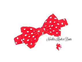 White Hearts on Red Bow tie, All Sizes