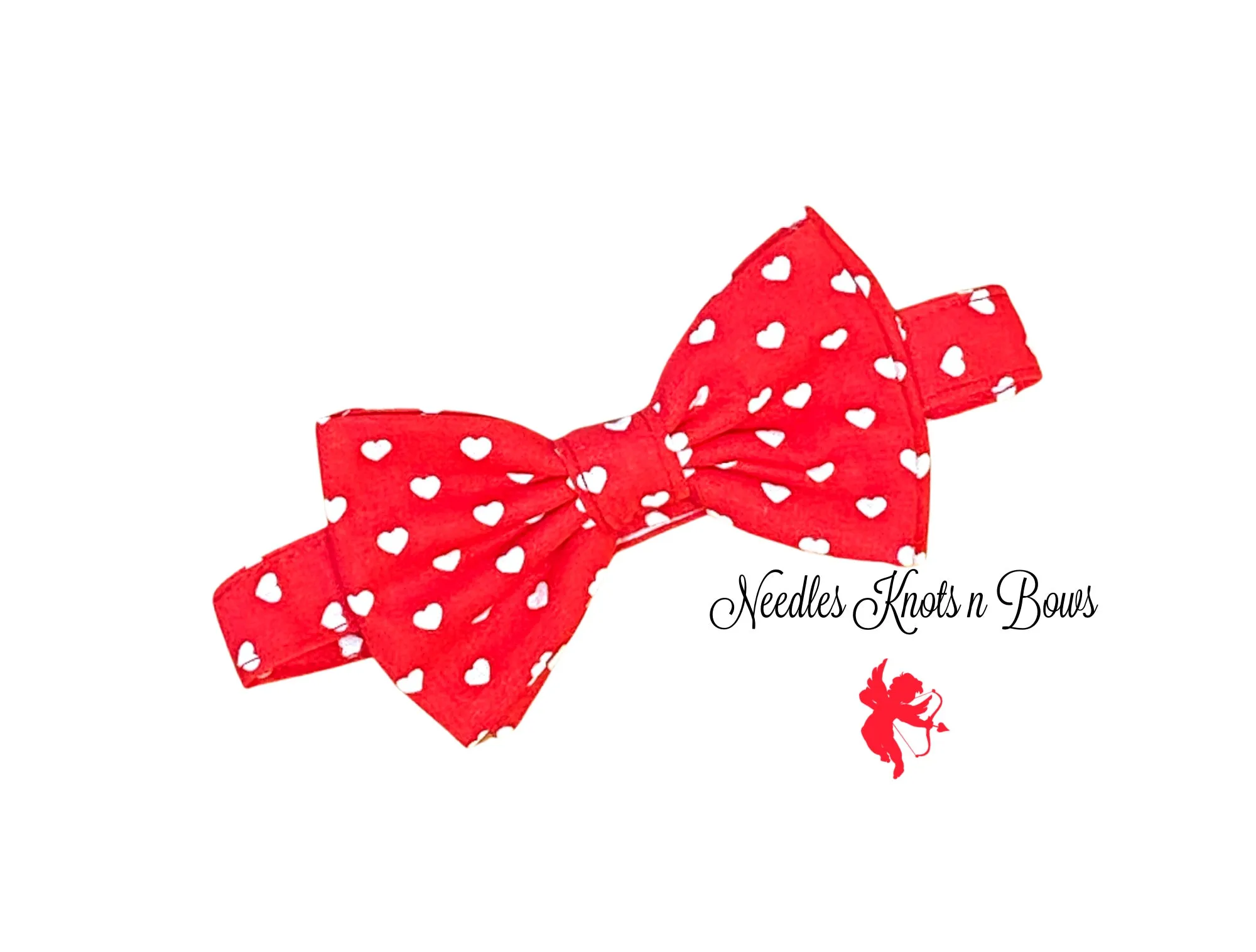 White Hearts on Red Bow tie, All Sizes