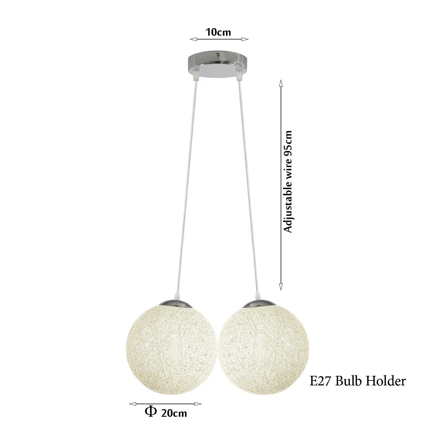 White Rattan Wicker Woven Ball Globe Pendant Lampshade