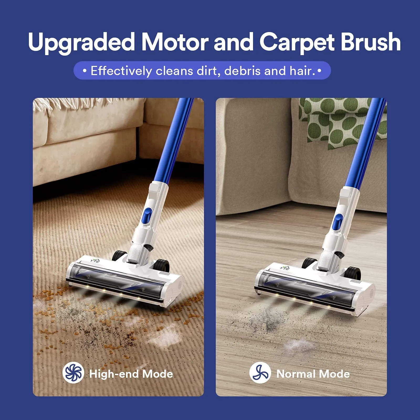 YTE Cordless Stick Vacuum Cleaner, 10KPa Powerful Suction Up to 45 Mins Runtime, 6-in-1